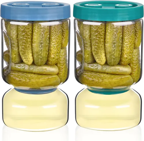 Miniatura 14 de ZENS Tarro de Pepinillos con Colador Abatible, Contenedor Separador de Jugo de Pepinillos de 37 oz en Forma de Arena, Tapa Hermética y a Prueba