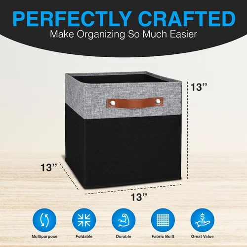 Miniatura 3 de Cubos de almacenamiento de 13 x 13 pulgadas, paquete de 6, cubos de tela de lino de 13 pulgadas para dormitorio, sala de estar, ropa y juguetes