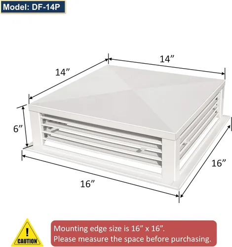 Miniatura 6 de GSW Difusor de aire ajustable de 4 vías con recubrimiento de polvo blanco de 14 pulgadas para enfriador evaporativo de pantano, borde de montaje