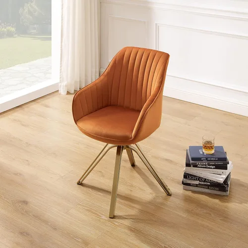 Miniatura 6 de Art Leon Silla giratoria moderna de mediados de siglo, silla de escritorio sin ruedas, sillón tapizado de tela con patas doradas, silla