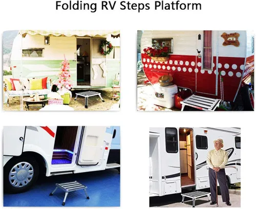 Miniatura 6 de Plataforma portátil para escalones de caravana, patas de goma antideslizantes y plegables, capacidad de carga de 330 libras, escalera duradera