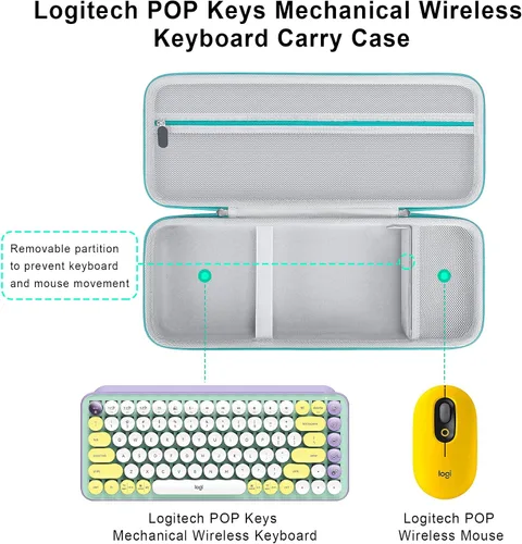 Miniatura 2 de Elonbo Estuche rígido de transporte para teclado inalámbrico mecánico Logitech POP, portátil, Bluetooth, teclado externo, bolsa de viaje, bolsillo