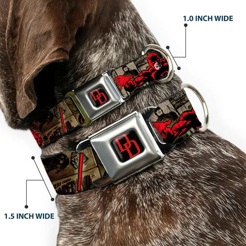 Miniatura 2 de Buckle-Down DAREDEVIL - Collar de perro con hebilla de cinturón de seguridad, posturas de acción, paneles cómics, grises/rojo, 1 pulgada de ancho