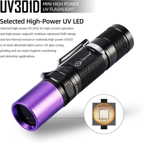 Miniatura 2 de Linterna UV de Luz Negra 365nm Blacklight UV301D con Fuente LED LG, Lente de Filtro Negro, Máx. 3000mW de Alta Potencia para Luz de Curado