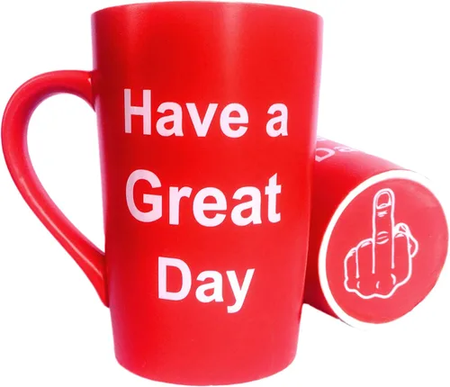 Miniatura 7 de LaTazas MAUAG idea divertida para regalo de navidad - taza de café de porcelana de 13 onzas con leyenda "Have a Great Day" y dedo anular en el Negro