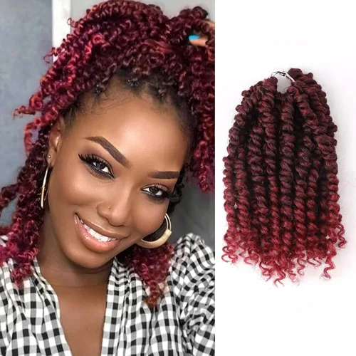 Miniatura 25 de Cabello Passion Twist – 8 pulgadas Passion Twist Crochet Hair para mujer, 8 paquetes de cabello rizado pretrenzado Passion Twists extensiones de 1b