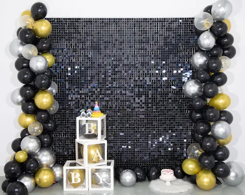Miniatura 2 de Kate Paneles de fondo cuadrados de lentejuelas negras para decoración de fiestas, panel de lentejuelas con purpurina (paquete de 12)