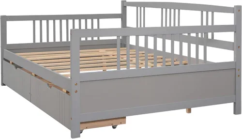 Miniatura 8 de Bellemave Sofá cama de tamaño matrimonial, sofá cama de madera con cajones, sofá cama con cajones de almacenamiento, sofá cama de doble uso