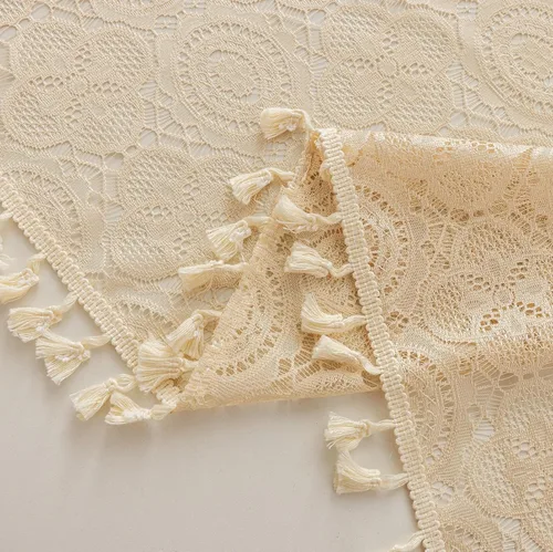 Miniatura 6 de YJ YANJUN - Cortinas de café boho, 24 pulgadas de largo, 2 paneles, cada una de 59" de ancho x 24" de largo, beige, con crochet, cortinas de cocina