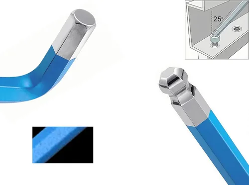 Miniatura 4 de Llave Allen de llave hexagonal de extremo de bola de 0.118 in, llave hexagonal interna, herramienta de reparación de acero S2 de brazo largo
