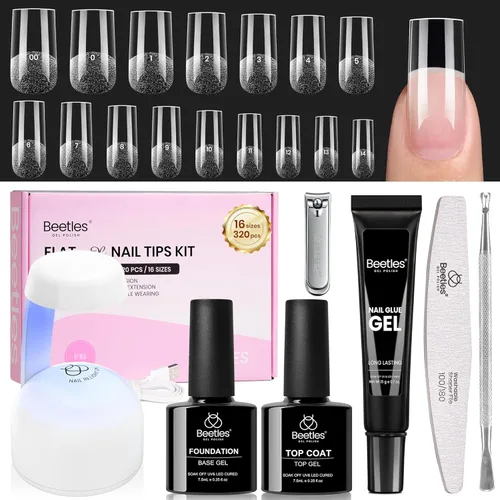 Miniatura 11 de Beetles - Kit de extensión de uñas de gel fácil con 500 puntas de uñas en forma de ataúd 5 en 1, base de pegamento de uñas y lámpara LED innovadora