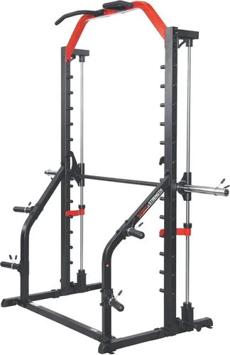 Miniatura 8 de Sunny Health & Fitness - Estante de potencia prémium para máquina de sentadillas, alta capacidad de carga, altura ajustable, barra de dominadas