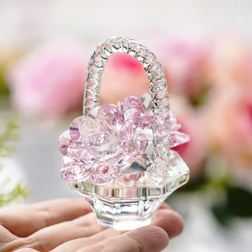 Miniatura 3 de H&D HYALINE & DORA Regalo de flor de rosa de cristal para mujeres, escultura artesanal de rosa de cristal rosa en forma de cesta para el día de San
