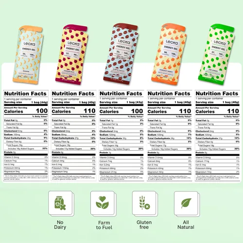 Miniatura 4 de Lecka Paquete variado de gel energético, 0.78-0.95 oz de carbohidratos, fruta real, sin maltodextrina, vegano, sin gluten, combustible para correr