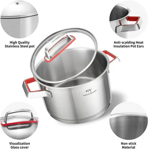 Miniatura 5 de NANFANG BROTHERS Olla de acero inoxidable de 3 cuartos de galón con tapa de vidrio, olla antiadherente de núcleo de cobre de grado alimenticio 316