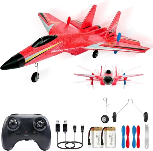 Miniatura 14 de Fremego Avión RC F22 de 2.4GHz con Control Remoto con Estabilizador Giroscópico, Luces LED y Baterías Duales, Planeador RC de Vuelo Fácil