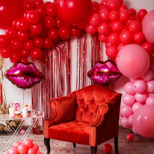 Miniatura 6 de RUBFAC Globos rojos, diferentes tamaños, 105 unidades de 5/10/12/18 pulgadas para arco de guirnalda, globos de látex para revelación de género