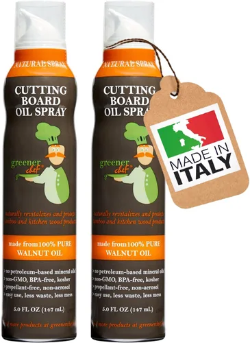 Miniatura 8 de GREENER CHEF Tabla de cortar de madera italiana de calidad alimentaria de alta calidad, aceite en aerosol y bloque de carnicero, 100% aceite de nuez