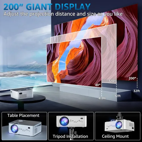Miniatura 2 de Proyector Native 1080P con WIFI y Bluetooth, pericat 4K compatible con 230 ANSI Proyector de cine al aire libre con pantalla de 100 pulgadas