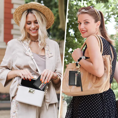 Miniatura 9 de Sodsay Estuche para tarjetas, cartera delgada con bolsillo frontal, para mujer, sujetatarjetas con llavero
