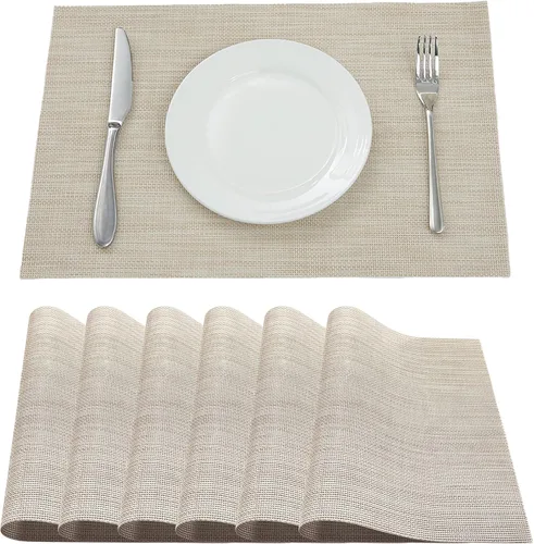 Miniatura 12 de Manteles individuales para mesa de comedor, juego de 6 unidades, resistentes al calor, antideslizantes, de vinilo para cocina y comedor, 18" * 12