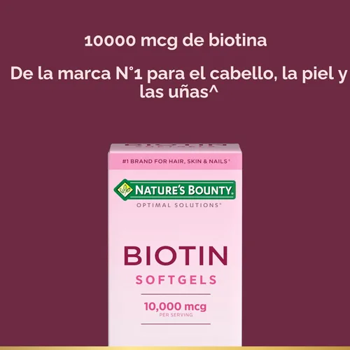 Miniatura 3 de Nature's Bounty - Suplemento de biotina de 10000 mcg, apoya la salud del cabello, la piel y las uñas, soluciones óptimas para el cabello de vitamina