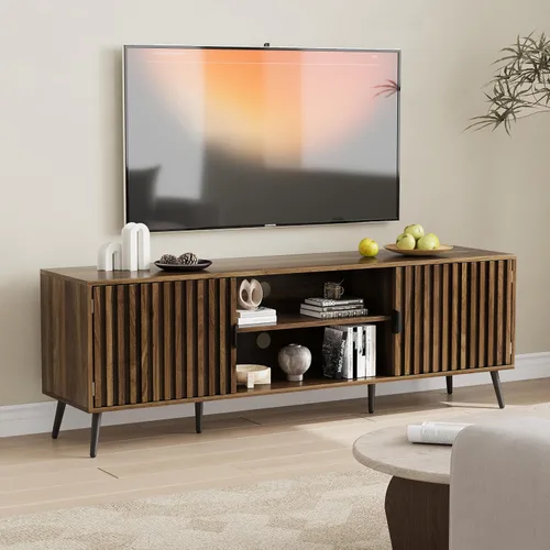 Miniatura 10 de Smart FENDEE Soporte de TV acanalado de 53 pulgadas con para televisores de hasta 60 pulgadas, centro de entretenimiento con almacenamiento