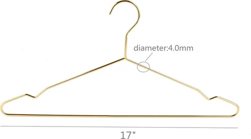 Miniatura 6 de Percha de metal de 17 pulgadas, paquete de 20 perchas resistentes de 0.15 pulgadas para abrigos, trajes, boutique de novia, ahorro de espacio, Dorado