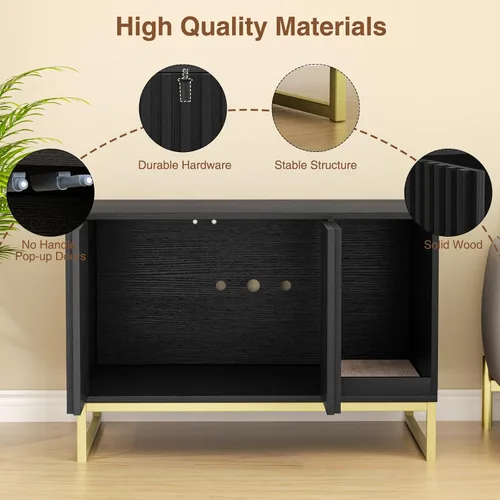 Miniatura 7 de Halitaa Caja de Arena para Gatos, Mueble Moderno de Caja de Arena para Gatos Caja de Arena Oculta con Almohadilla para Rascar, Mesa Auxiliar Casa