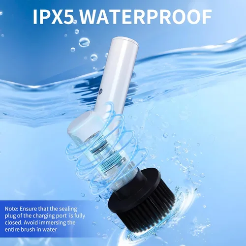 Miniatura 7 de Limpiador eléctrico giratorio, limpiador de ducha inalámbrico con 7 cabezales de cepillo de repuesto, IPX5 impermeable para baño con mango