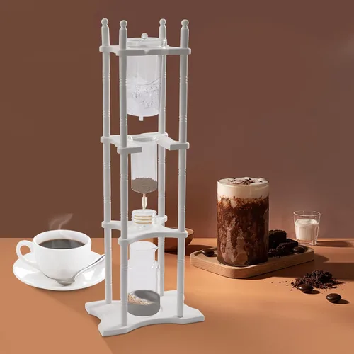 Miniatura 4 de Cafetera de goteo de hielo, 84.54 onzas, cafetera retro para el hogar, con recipiente de vidrio vertical japonés y soporte de madera, cafetera