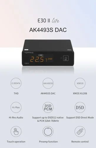 Miniatura 2 de Topping E30II Lite AK4493S DAC Audio de alta resolución XMOS AU208 Touch Operación Preamplificador Decodificador (negro)