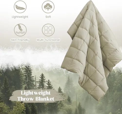 Miniatura 2 de puredown® Manta de Tiro de Plumón de Plumas Suaves Ligera Empacable para Sofá para Uso en Interiores y Exteriores, Manta de Tiro 50"X70", Beige