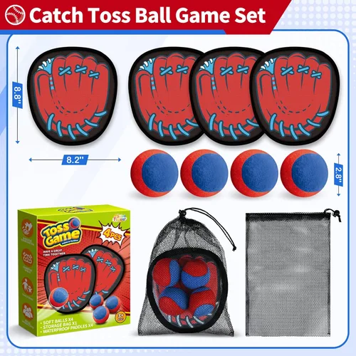 Miniatura 6 de SpringFlower Paquete de 4 juegos de atrapar y lanzar, juego de pelota para atrapar niños pequeños, juego de béisbol para niños, playa y piscina al