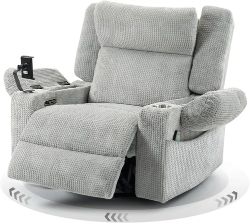 Miniatura 8 de SINCRUMI Mecedora reclinable giratoria de gran tamaño con reposacabezas ajustable de doble motor para adultos, mecedora con vibración y calor