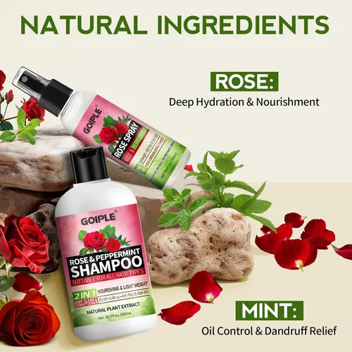 Miniatura 2 de Champú y acondicionador 2 en 1 para todo tipo de rastas y peinados, brillo y ligero; agua de rosas para cabello Loc Spray hidratante refrescante