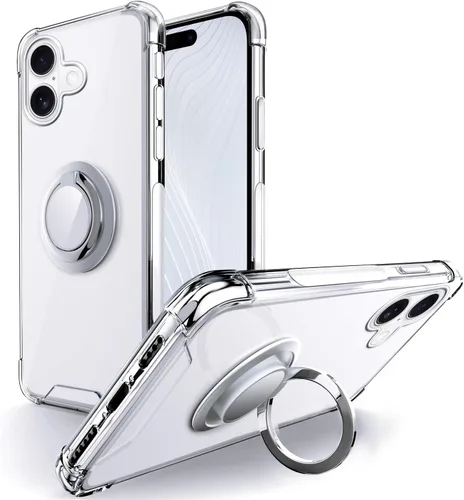 Miniatura 13 de Silverback Funda transparente diseñada para iPhone 15 con soporte de anillo, protección que absorbe los golpes, a prueba de golpes, funda