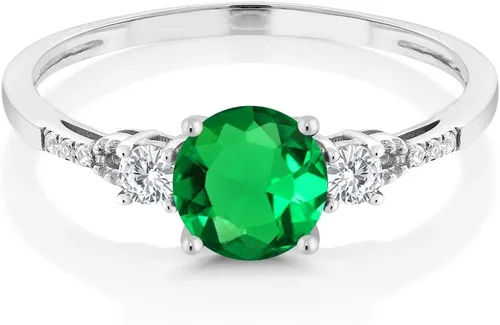 Miniatura 2 de Gem Stone King Anillo de compromiso de 3 piedras preciosas redondas de oro blanco de 10 quilates con piedra natal de 0.236 in con piedra natal