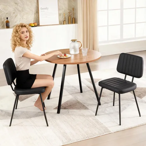 Miniatura 3 de VipDesk Juego de 2 sillas de comedor tapizadas de piel sintética, sillas de comedor modernas de mediados de siglo para cocina, comedor con respaldo