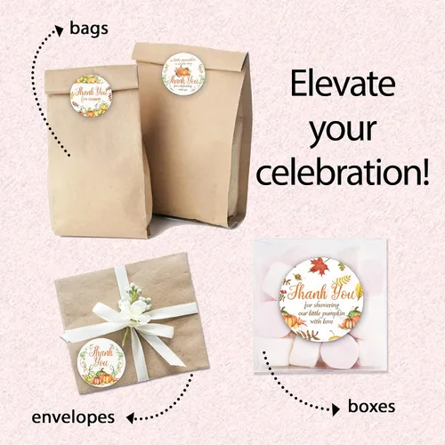 Miniatura 3 de Calcomanías de agradecimiento para baby shower, juego de 80 calcomanías de agradecimiento por venir, calcomanías de recuerdo de fiesta de Calabaza