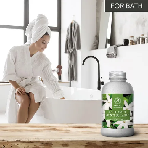 Miniatura 5 de AROMATIKA - Sal de baño Monoi de Tahiti 21.16 oz (600 g) – Aroma de flores de coco y gardenia – Baño relajante – Buen sueño – Aromaterapia – Baño