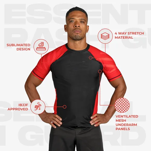 Miniatura 5 de Sanabul Esencial manga corta Rash Guard MMA BJJ Wrestling Grappling Jiu Jitsu Rojo