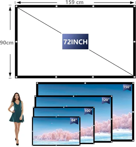 Miniatura 2 de Pantalla de proyección portátil de 72 pulgadas, pantalla de proyector 16:9/plegable/antiarrugas, pantalla de proyección de doble cara para películas