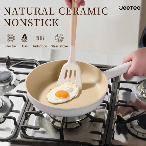 Miniatura 3 de JEETEE Juego de utensilios de cocina de cerámica, juego de 13 ollas y sartenes antiadherentes con asas extraíbles de rotación, juego de cocina