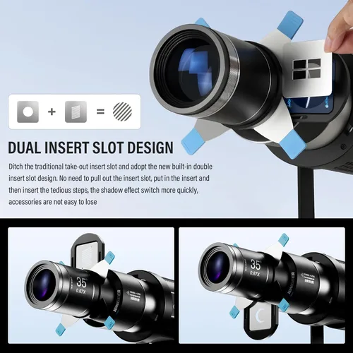 Miniatura 2 de Soonpho Bowens - Kit de montaje óptico Snoot, accesorio de proyección con marco GOBO magnético doble, 25 gobos y 4 filtros de color, para luces LED