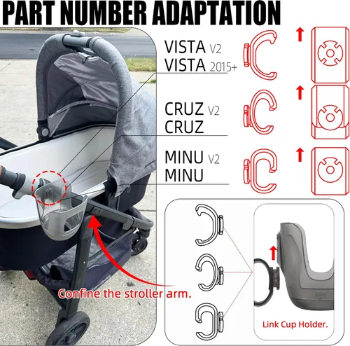Miniatura 3 de Portavasos para cochecito de bebé compatible con Uppa-Baby Vista, Cruz, Minu Strollers Accesorio para portavasos Vista V2, Cruz V2, MinuV2