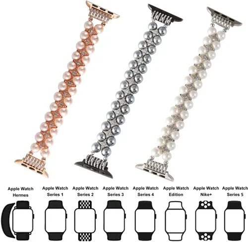 Miniatura 7 de Pulsera de perlas compatible con Apple Watch de 38/40/41 mm 42/44/49 mm iWatch Series 9/8/7/6/5/4/3/2/1, correa de repuesto de joyería de diamantes