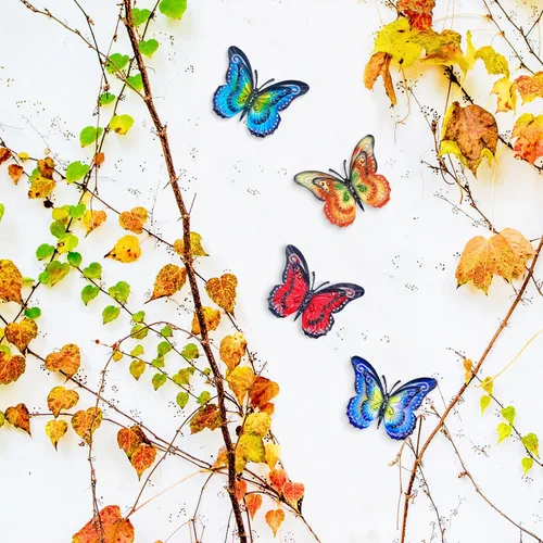 Miniatura 3 de Decoración de pared de mariposa de metal para exteriores, mariposas de alas dobles de 6.5 pulgadas, decoraciones colgantes para valla, jardín
