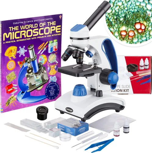 Miniatura 6 de AmScope M162C-2L-PB10 40X-1000X Microscopio de metal con doble lente de vidrio + portaobjetos, para estudiantes