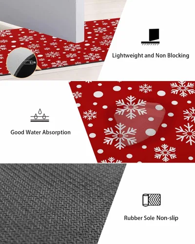 Miniatura 3 de Tapete de baño de copos de nieve de Navidad para bañera, antideslizante, de secado rápido y absorbente, tierra de diatomeas, fregadero, dormitorio